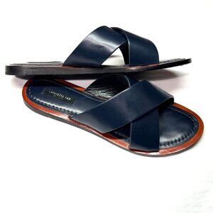 size 8/38 Lafayette 148 Vienna Womens Navy Leather Cross-Strap‎ Slide Sandals